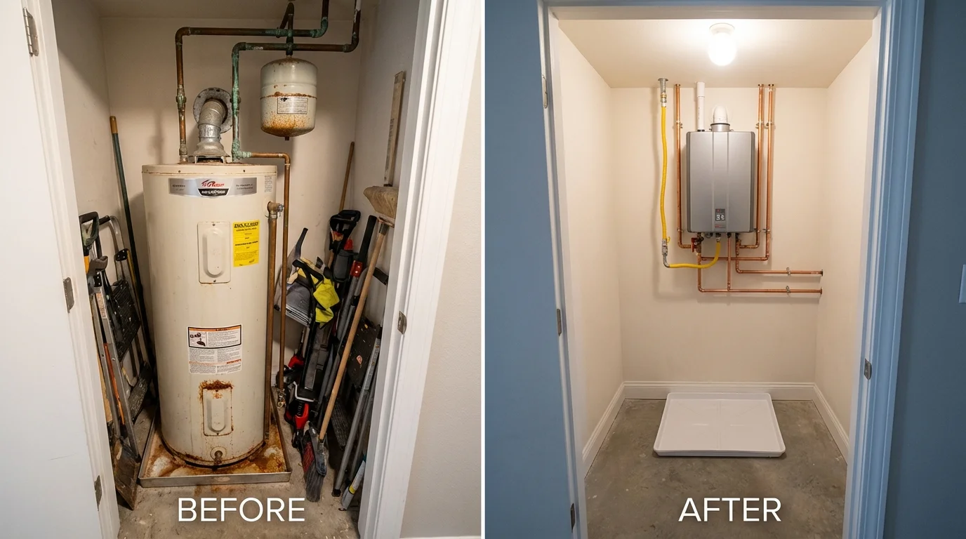Tank water heater versus wall-mounted tankless unit comparison for Hansville, WA homeowners