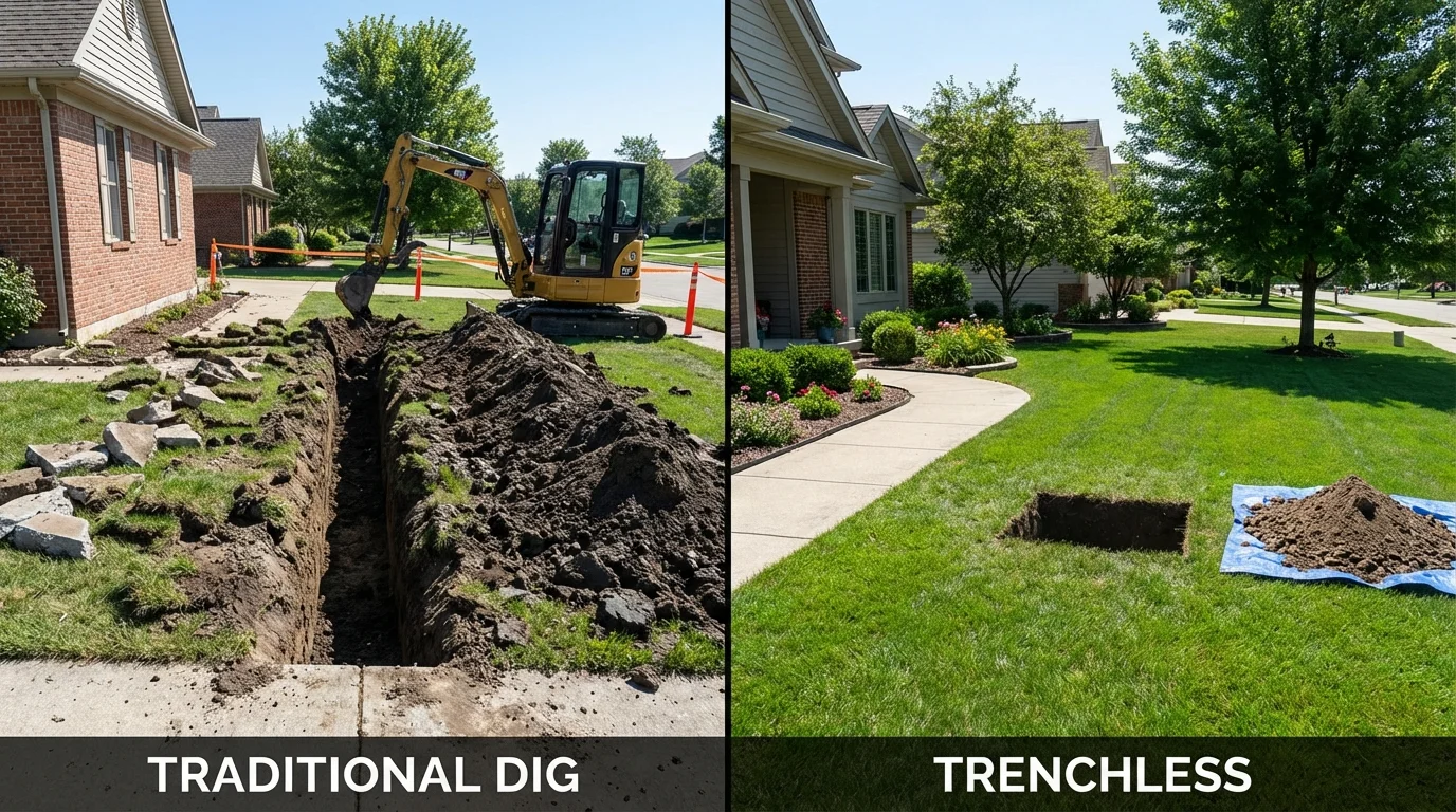 Trenchless sewer repair with minimal yard damage versus traditional excavation in Hansville, WA